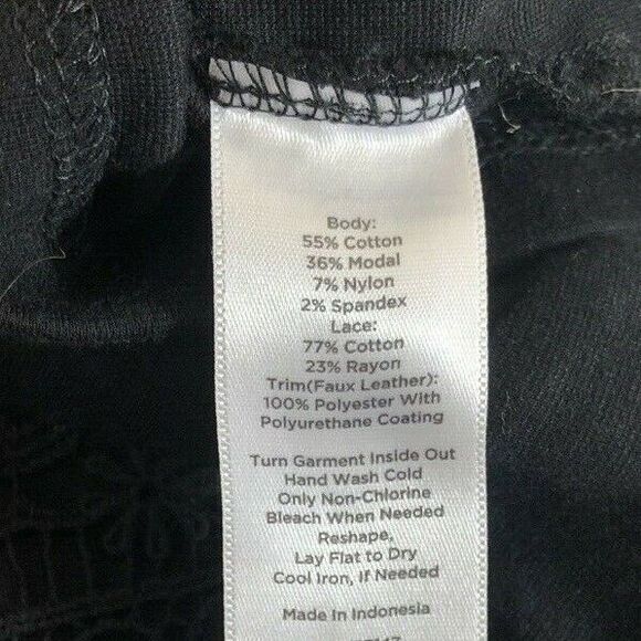 Talbots Top SP Black Embroider Eyelet Front Faux Leather Trim Ponte Small Petite - Picture 5 of 5